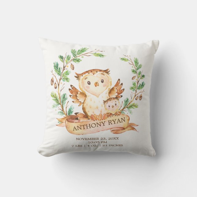 Cojín Decorativo Woodland OWL Baby Stats Pillow (Anverso)