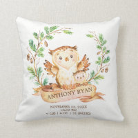 Woodland OWL Baby Stats Pillow