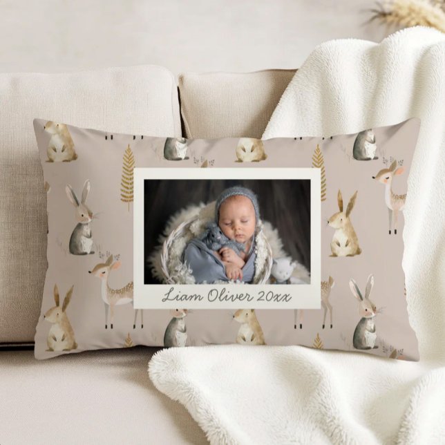 Cojín Decorativo Woodland Pattern Beige Gray Custom Photo Nursery (Subido por el creador)