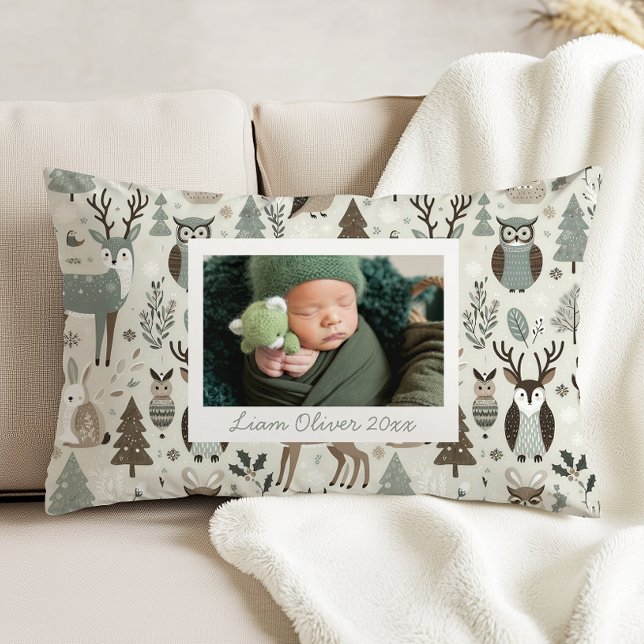 Cojín Decorativo Woodland Pattern Green Brown Custom Photo Nursery (Subido por el creador)