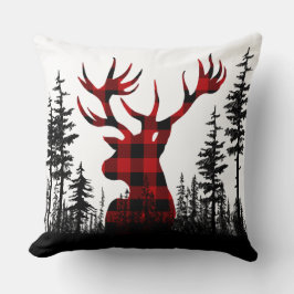 Cojín Decorativo Woodland Pine Forest Buffalo Plaid Stag Head