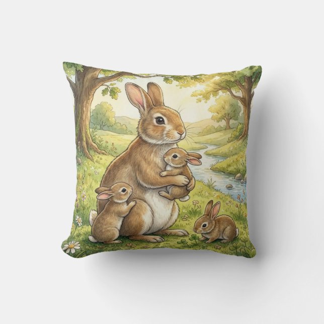 Cojín Decorativo Woodland Rabbit Family Kids (Anverso)