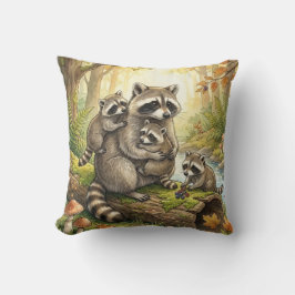 Cojín Decorativo Woodland Raccoon Family Kids