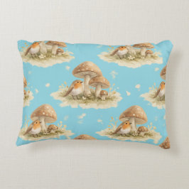 Cojín Decorativo Woodland Robin & Mushroom Watercolor Pattern