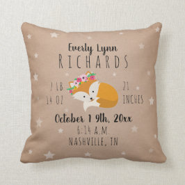 Cojín Decorativo Woodland Stars Sleepy Fox Chica Birth Stats Nurser