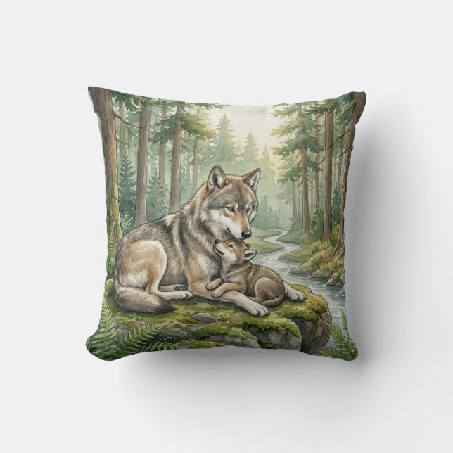 Cojín Decorativo Woodland Wolf Family Kids (Anverso)