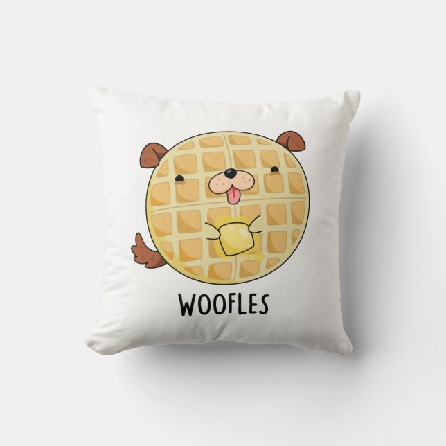 Cojín Decorativo Woofles Doggy Doggy Waffle Pun (Anverso)