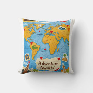 Cojín Decorativo World Map Heart Pins Adventure