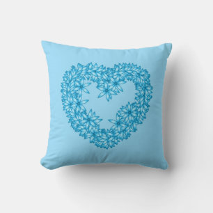 Cojín Decorativo Wreath de flores en forma de corazón, azul pastel