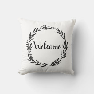 Cojín decorativo Wreath Gray de bienvenida