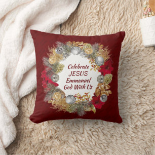 Cojín Decorativo Wreath Navidades de Burgundy CELEBRATE JESUS