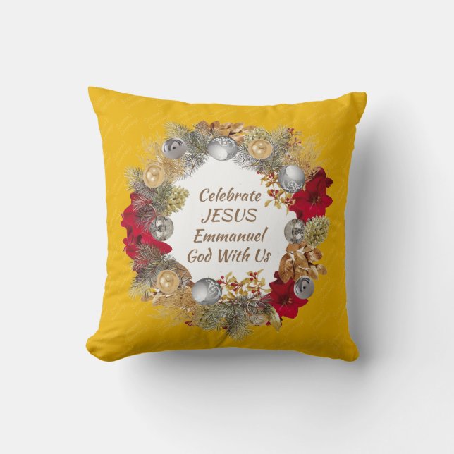 Cojín Decorativo Wreath Navidades de Yellow CELEBRATE JESUS (Anverso)