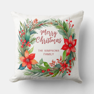 Cojín Decorativo Wreath y guión modernos Feliz Navidad