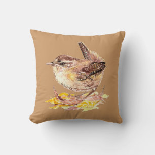 Cojín Decorativo Wren original de la casa de color de agua para páj