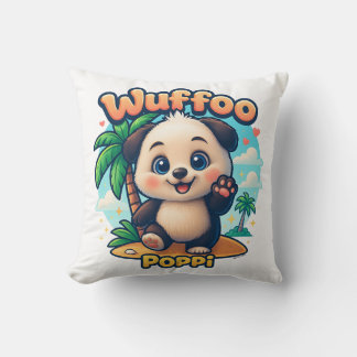 Cojín Decorativo Wuffoo Poppi Cachorro Lindo Kawaii Isla Tropical 