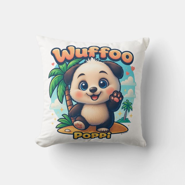 Cojín Decorativo Wuffoo Poppi Cute Kawaii Puppy Tropical Island  (Anverso)