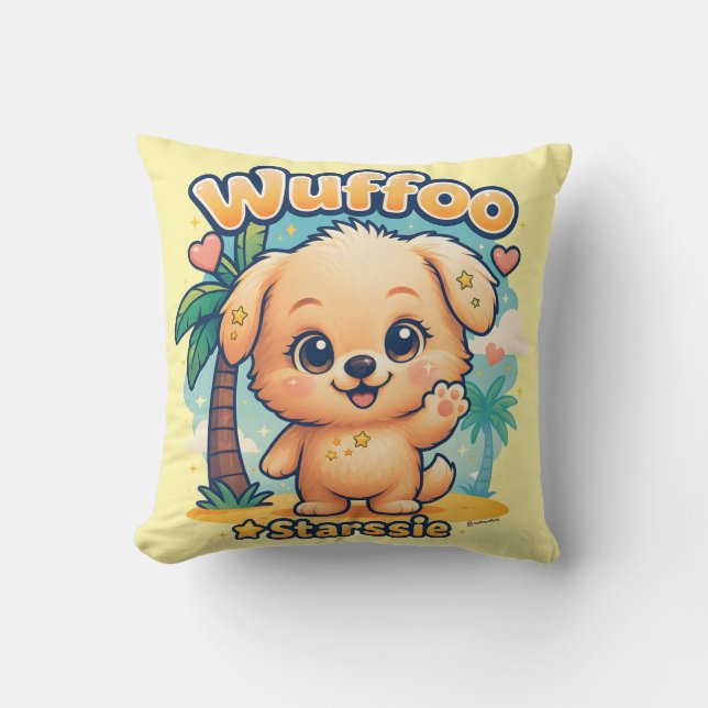Cojín Decorativo Wuffoo Starssie Kawaii Puppy Tropical Island (Anverso)
