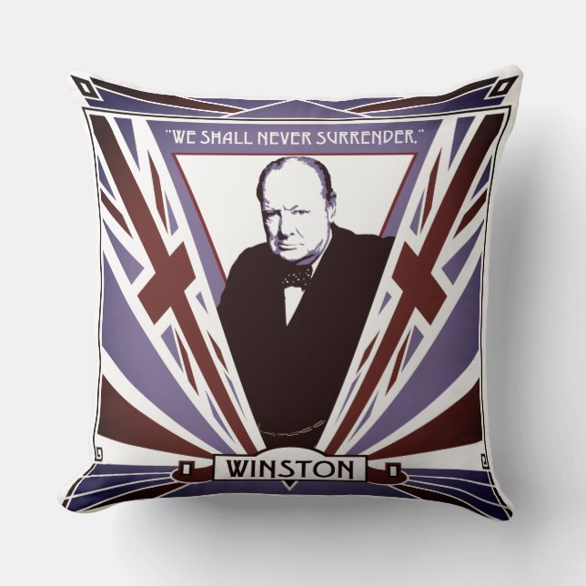 Cojín Decorativo WW2 Winston Churchill estilo Art Deco Unión Jack (Anverso)