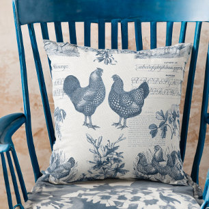Cojín Decorativo Wyandottes Gallina y Gallo Toile Azul