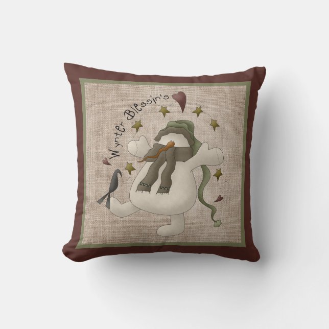 Cojín Decorativo Wynter Blessing Primitive Snowman - Linen Look (Anverso)