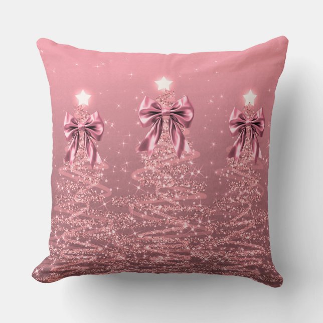 Cojín Decorativo Xmas Sparkling Trees Blush Pink Faux Bow  (Anverso)