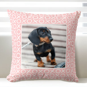 Cojín Decorativo XOXO Pincelada Personalizada Foto de Perro Rosa Mo