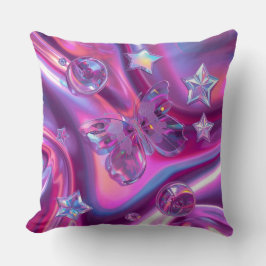 Cojín Decorativo Y2K Holographic Throw Pillow | Hot Pink & Chrome