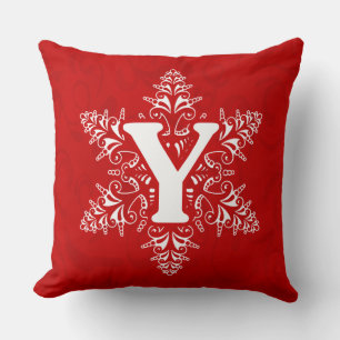 Cojín Decorativo Y de JOY Hermosas ornamentadas Navidades rojos cop