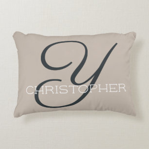 Cojín Decorativo Y Inicial Nombre Personalizado Taupe Marrón Neutro