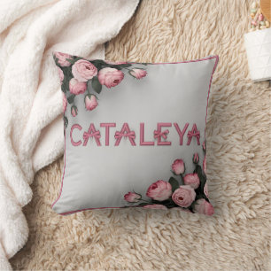 COJÍN DECORATIVO y manta de Rosa bordado CATALEYA