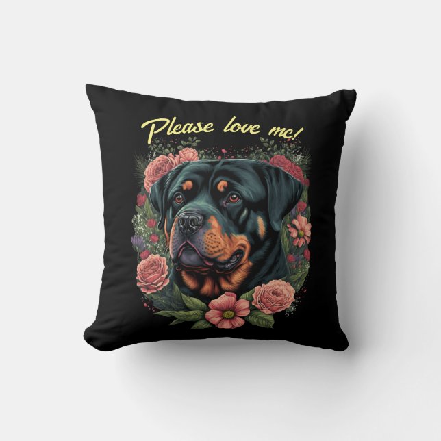 Cojín decorativo y Personalizable de Rottweiler y  (Anverso)