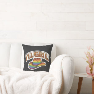 Cojín Decorativo Y'all significa orgullo arcoíris de sombrero vaque