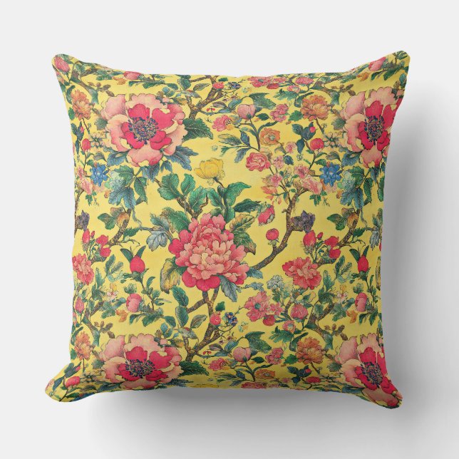 Cojín Decorativo Yellow and Pink Chinoiserie Floral (Anverso)