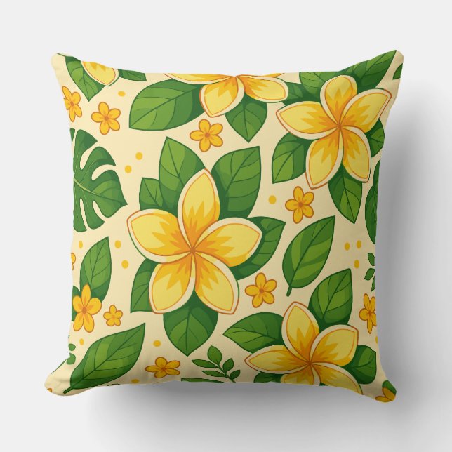 Cojín Decorativo Yellow Tropical Flowers with Lush Green Leaves (Anverso)