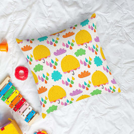 Cojín Decorativo Yellow Umbrellas with Clouds and Raindrops