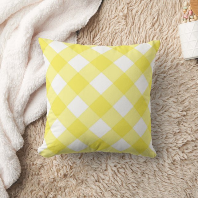 Cojín Decorativo Yellow & White Plaid Throw Pillow  (Manta)