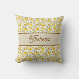 Cojín Decorativo Yellow Wildflowers Pattern Monogram Name