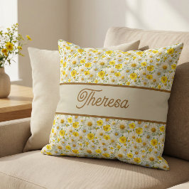 Cojín Decorativo Yellow Wildflowers Pattern Monogram Name