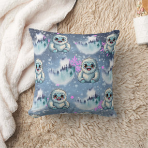 Cojín Decorativo Yeti Sitting Kawaii Snowflakes Pattern