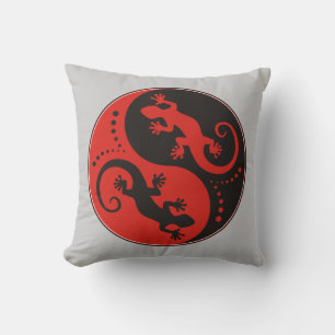 Cojín Decorativo YIN y YANG Geckos rojo negro + tu idea de fondo