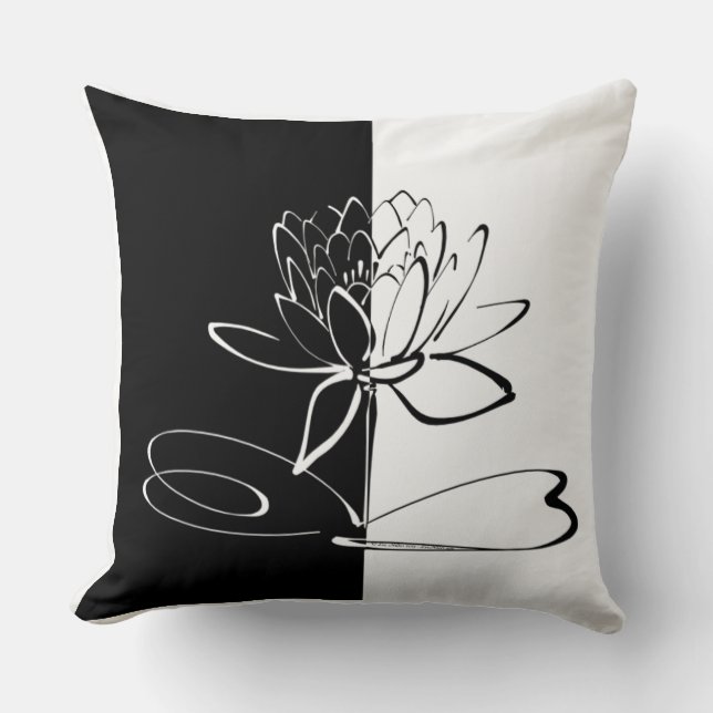 Cojín Decorativo Yin Yang Black White Lotus Blossom (Anverso)