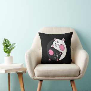 Cojín Decorativo Yin Yang Gatos Durmiendo en Blanco y Negro