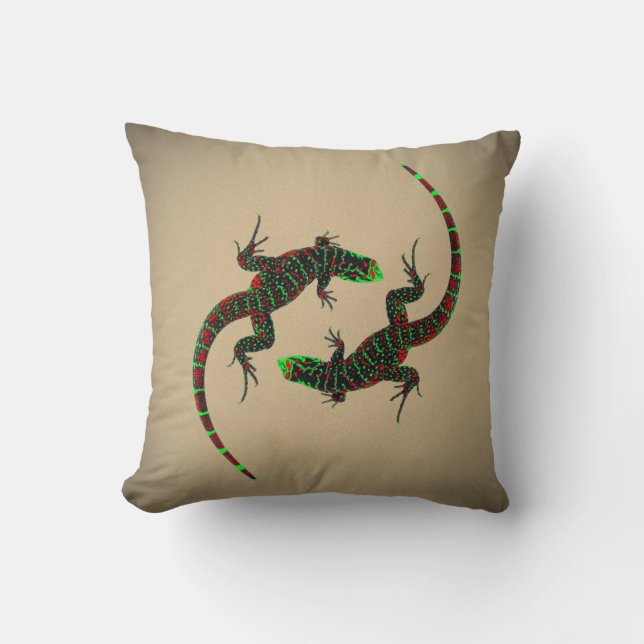 Cojín Decorativo Yin Yang Lizards Brown (Anverso)