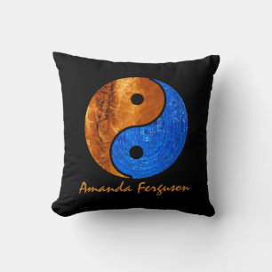 Cojín Decorativo Yin Yang Negro Personalizado de Fuego y Agua
