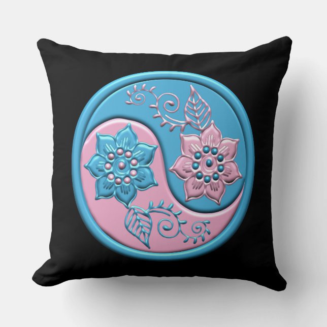 Cojín Decorativo Yin Yang Rosa y Turquesa (Anverso)