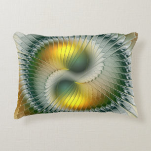 Cojín Decorativo Yin Yang Verde Amarillo Fractal Abstracto Colorido