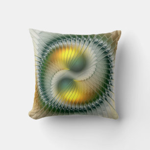 Cojín Decorativo Yin Yang Verde Amarillo Fractal Abstracto Colorido