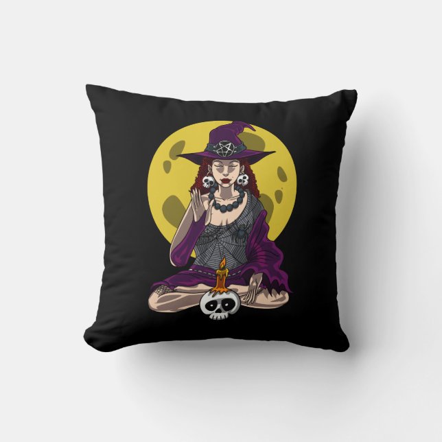 Cojín Decorativo Yoga Witch Zen Meditación Namaste Halloween (Anverso)