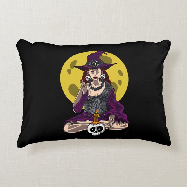 Cojín Decorativo Yoga Witch Zen Meditación Namaste Halloween (Anverso)