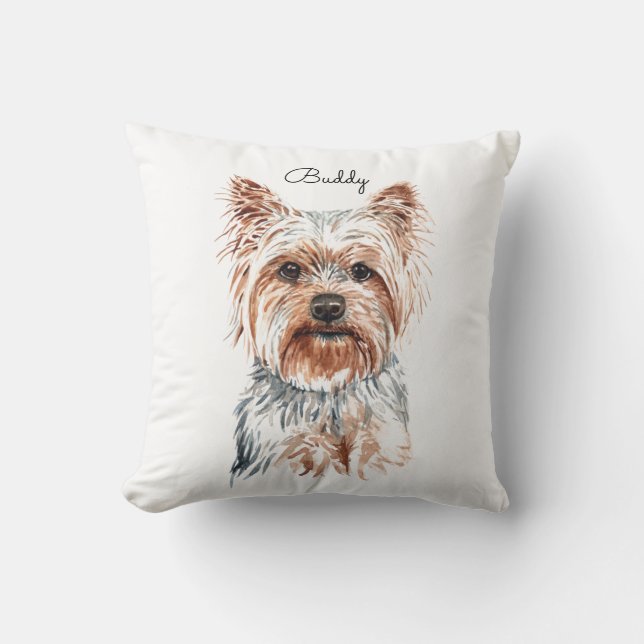 Cojín Decorativo Yorkie de acuarela personalizada (Anverso)